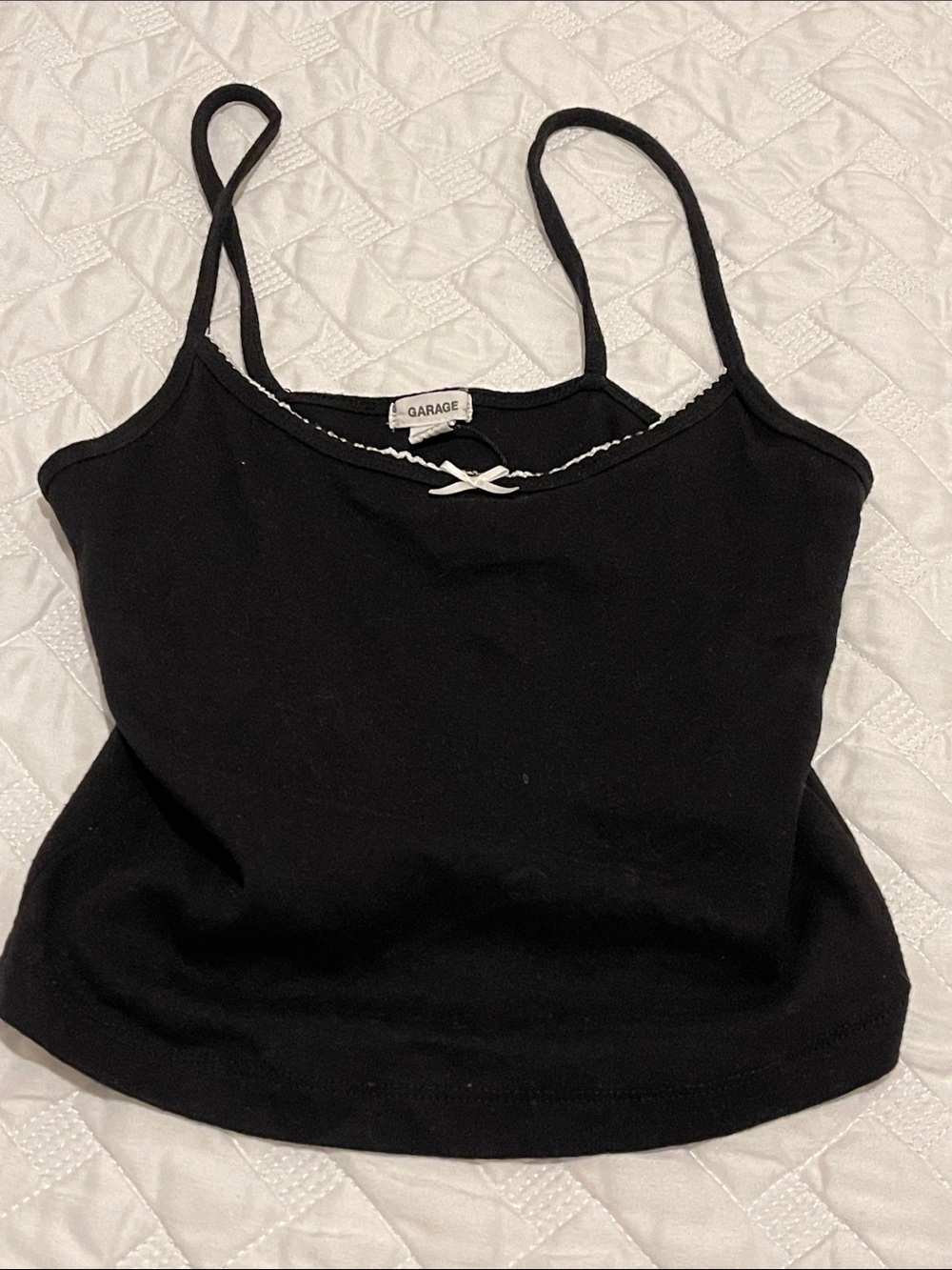 Garage Black Ribbed Spaghetti Strap Cami with Contrast Trim
